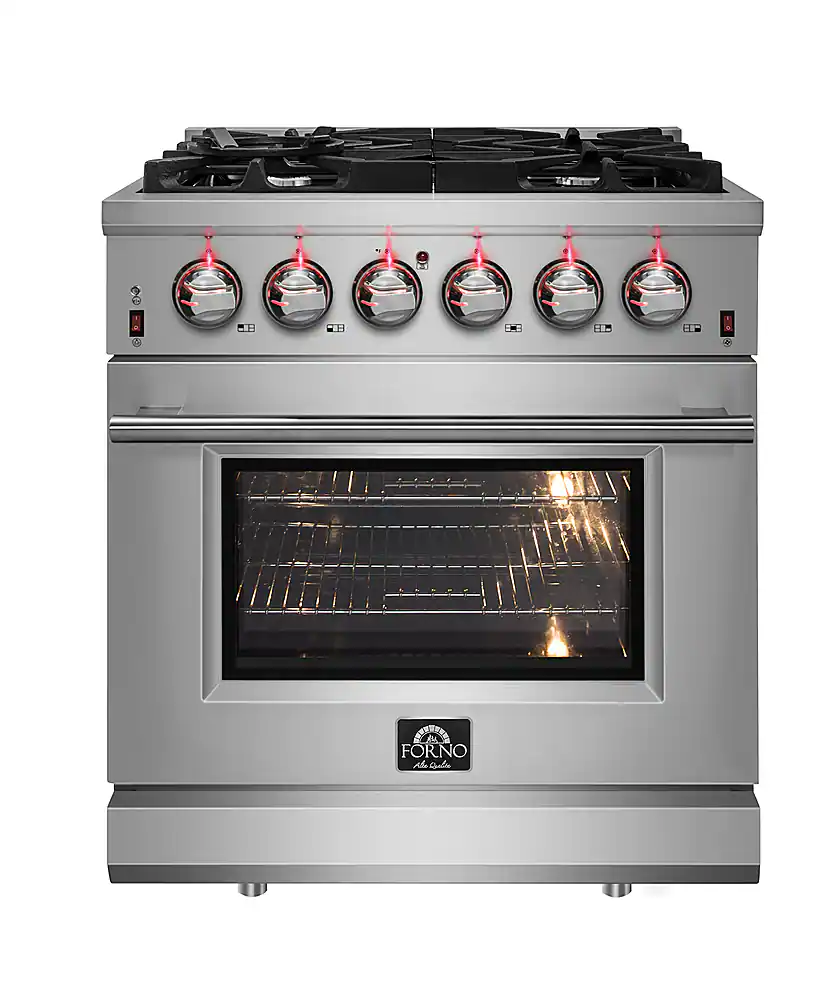 Forno Appliances - Massimo 4.32 cu. ft. Freestanding Gas Range with Steam Cleaning and Air Fryer Kit - Stainless Steel