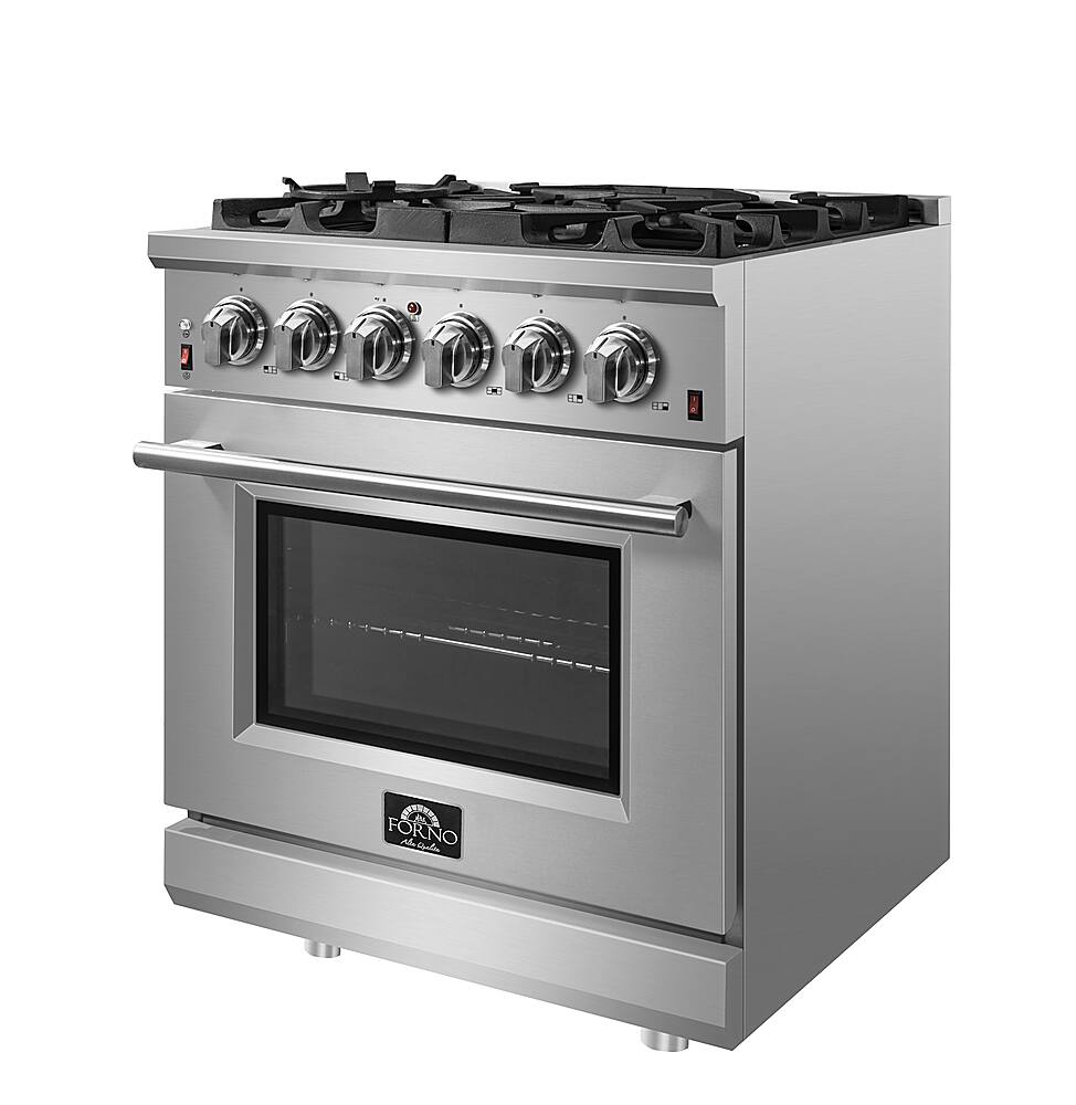 Left. Forno Appliances - Massimo 4.32 cu. ft. Freestanding Gas Range with Steam Cleaning and Air Fryer Kit - Stainless steel.