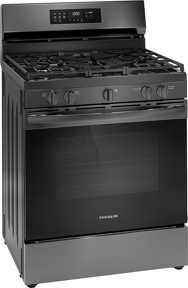 Angle. Frigidaire - Frigidaire 5.1 Cu. Ft. Freestanding Gas Range with Air Fry - Black Stainless Steel.