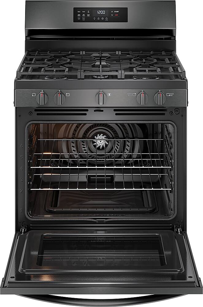 Alt View 1. Frigidaire - Frigidaire 5.1 Cu. Ft. Freestanding Gas Range with Air Fry - Black Stainless Steel.