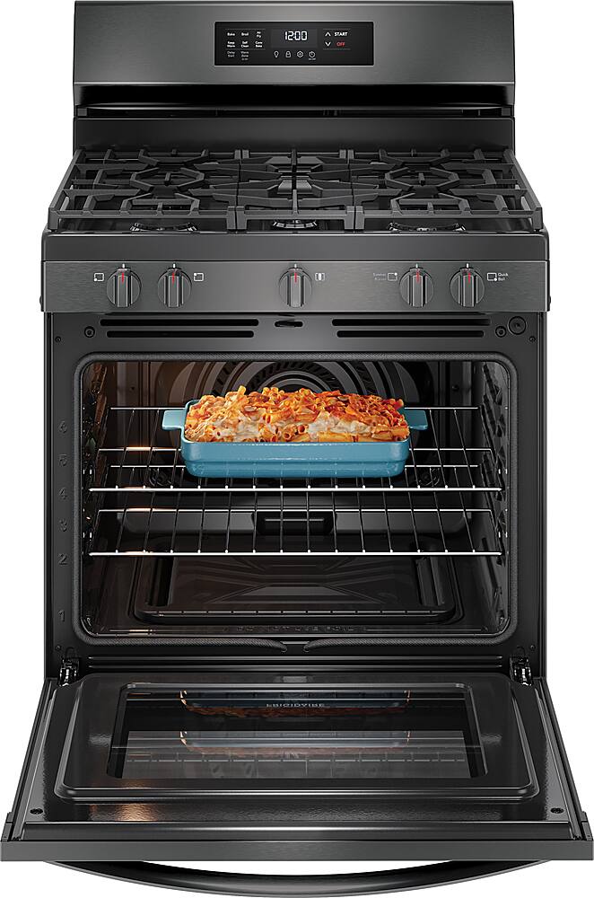 Alt View 2. Frigidaire - Frigidaire 5.1 Cu. Ft. Freestanding Gas Range with Air Fry - Black Stainless Steel.