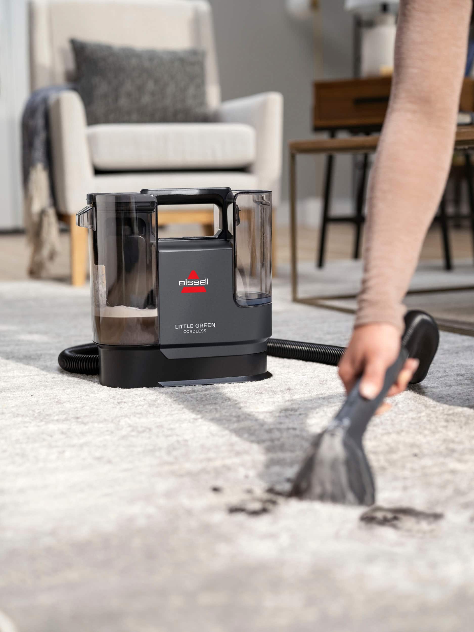 Left. BISSELL - Little Green Cordless Portable Deep Cleaner - Titanium with silver accents.