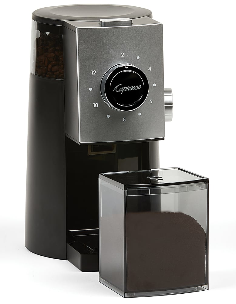 Left View: Capresso - Grind Select Coffee Burr Grinder - Black/Silver