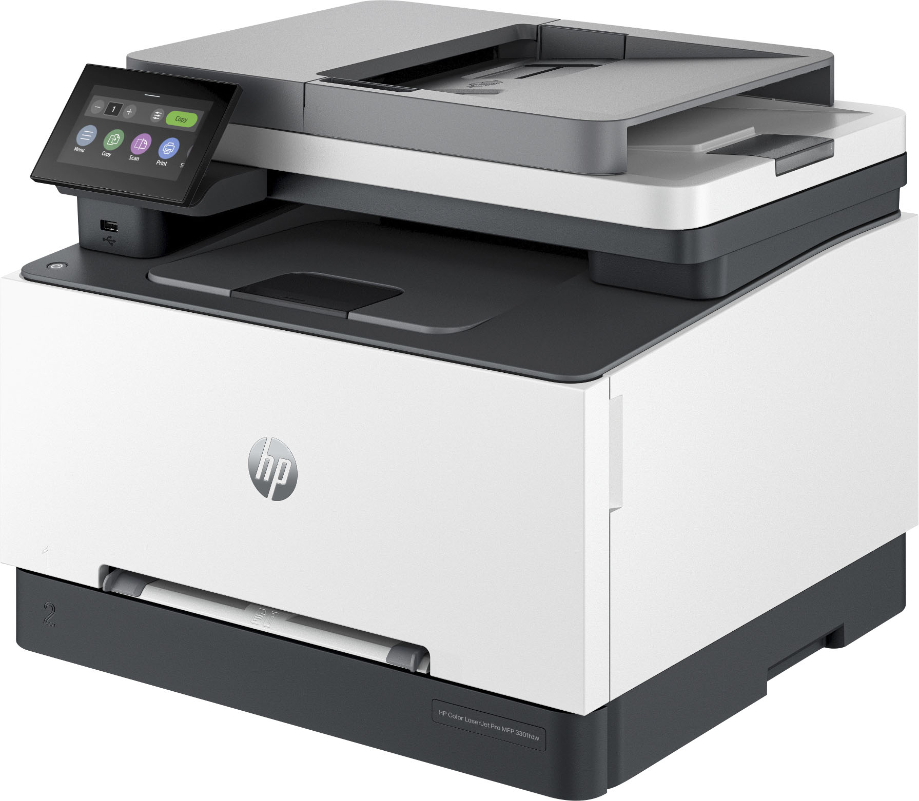 Angle View: HP - LaserJet Pro MFP 3301fdw Wireless Color All-in-One Laser Printer - White & Slate