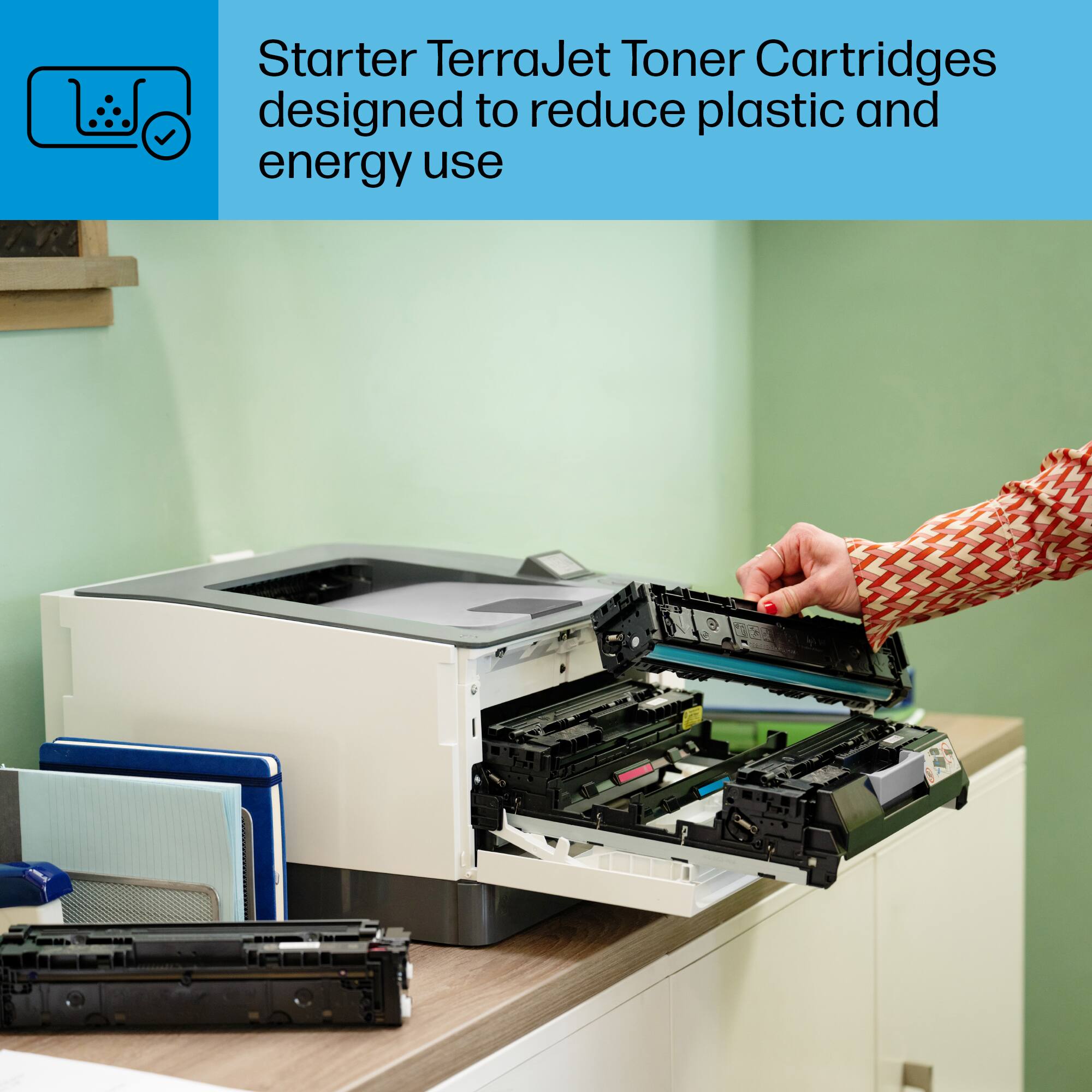 Starter TerraJet Toner Cartridges are designed to reduce plastic and energy use.