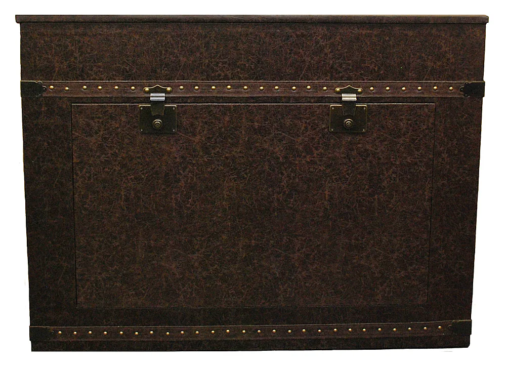 Angle. Touchstone Home Products - The Vintage Trunk by Touchstone - Leather Wrapped Smart Motorized TV Lift Cabinet for Flat Screen TVs up to 46 Inches - Aged Cigar Leather.