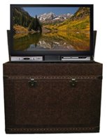 Touchstone Home Products - The Vintage Trunk by Touchstone - Leather Wrapped Smart Motorized TV Lift Cabinet for Flat Screen TVs up to 46 Inches - Aged Cigar Leather - Front_Zoom