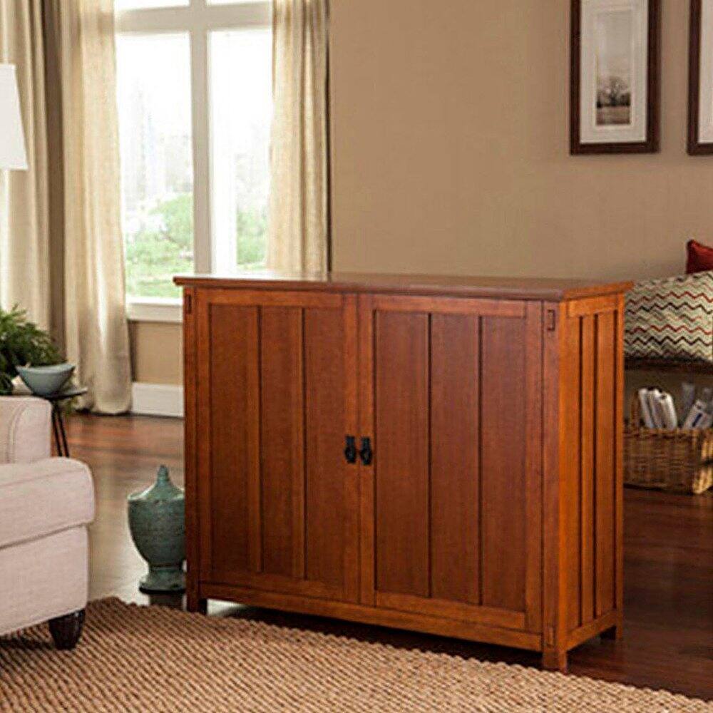 Angle. Touchstone Home Products - The Mission Style Elevate by Touchstone- Smart Motorized TV Lift Cabinet for Flat Screen TVs up to 50 Inches - Mission Oak.