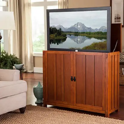 Front. Touchstone Home Products - The Mission Style Elevate by Touchstone- Smart Motorized TV Lift Cabinet for Flat Screen TVs up to 50 Inches - Mission Oak.