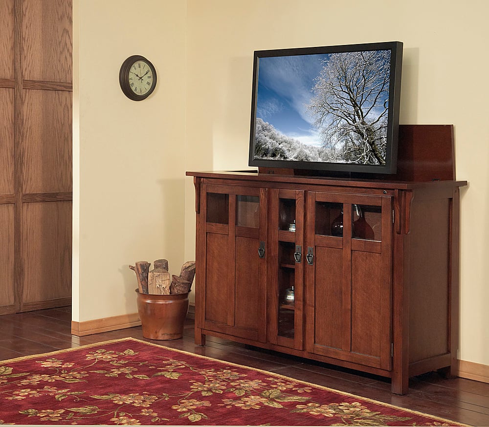 Front. Touchstone Home Products - The Bungalow by Touchstone - Smart Motorized TV Lift Cabinet for Flat Screen TVs up to 60 Inches - Mission Chestnut.