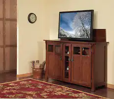 Front. Touchstone Home Products - The Bungalow by Touchstone - Smart Motorized TV Lift Cabinet for Flat Screen TVs up to 60 Inches - Mission Chestnut.