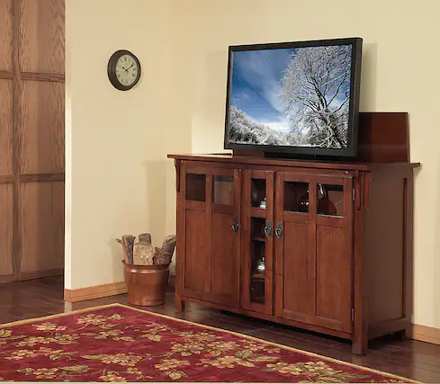 Front. Touchstone Home Products - The Bungalow by Touchstone - Smart Motorized TV Lift Cabinet for Flat Screen TVs up to 60 Inches - Mission Chestnut.