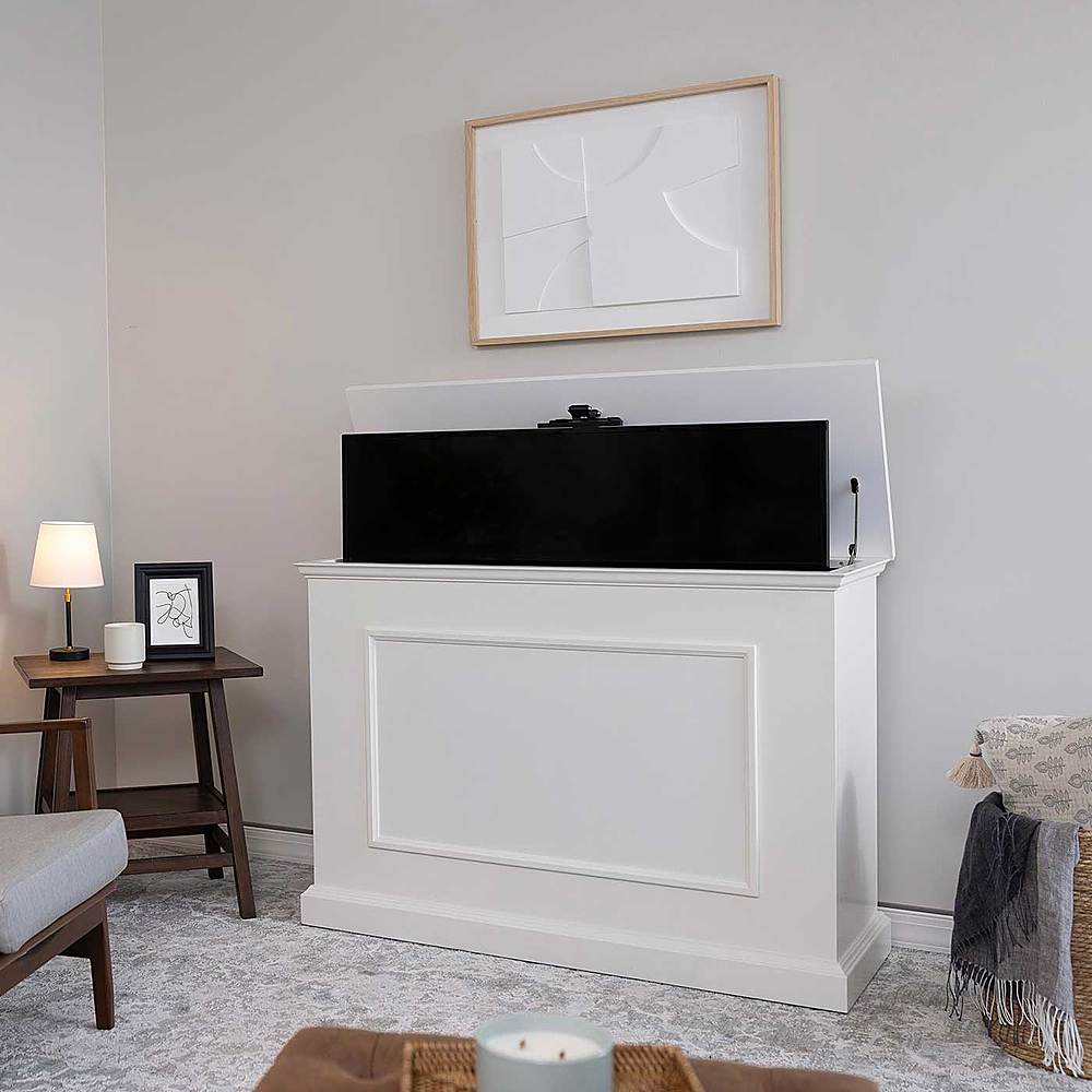 Left. Touchstone Home Products - The Elevate by Touchstone - Smart Motorized TV Lift Cabinet for Flat Screen TVs up to 50 Inches - White.