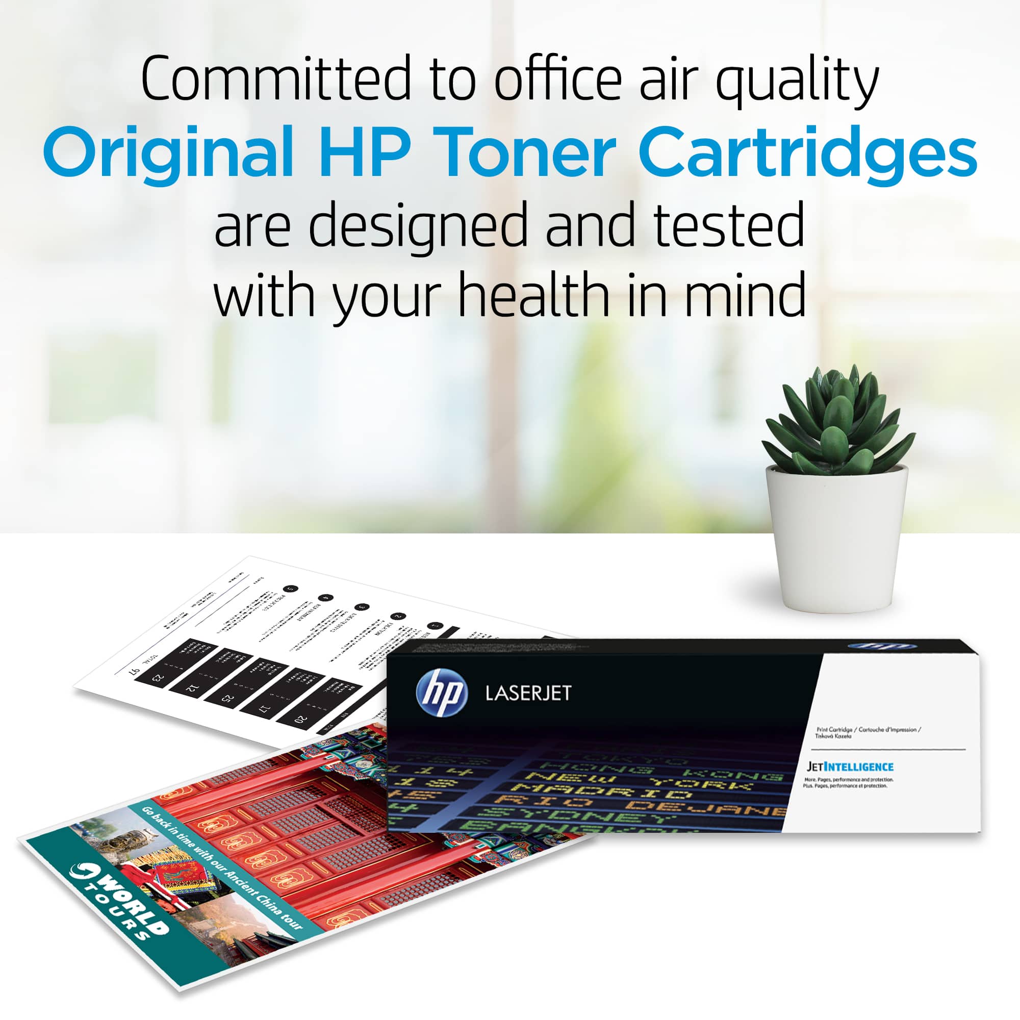 Committed to office air quality, Original HP Toner Cartridges are designed and tested with your health in mind.