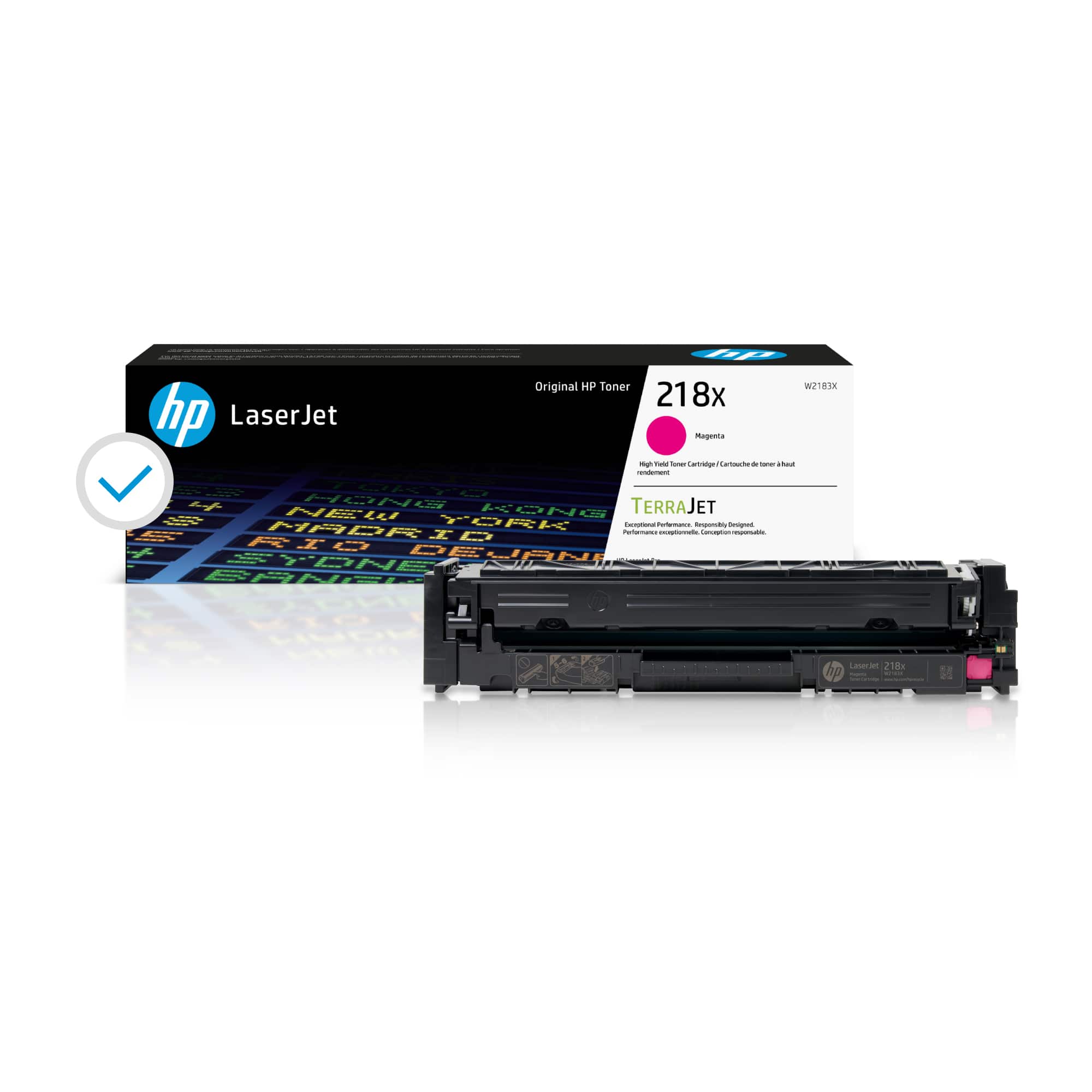 The image features a box of HP LaserJet Original HP Toner 218x, which is designed to work with HP printers. The box contains a color laserjet printer and is suitable for use with various HP printer models, including the HP Color LaserJet Pro 3201dw, HP Color LaserJet Pro MFP 3301cdw, HP Color LaserJet Pro MFP 3301fdw, and HP Color LaserJet Pro MFP 3301sdw. The toner cartridge is compatible with these printers, ensuring optimal performance and print quality.