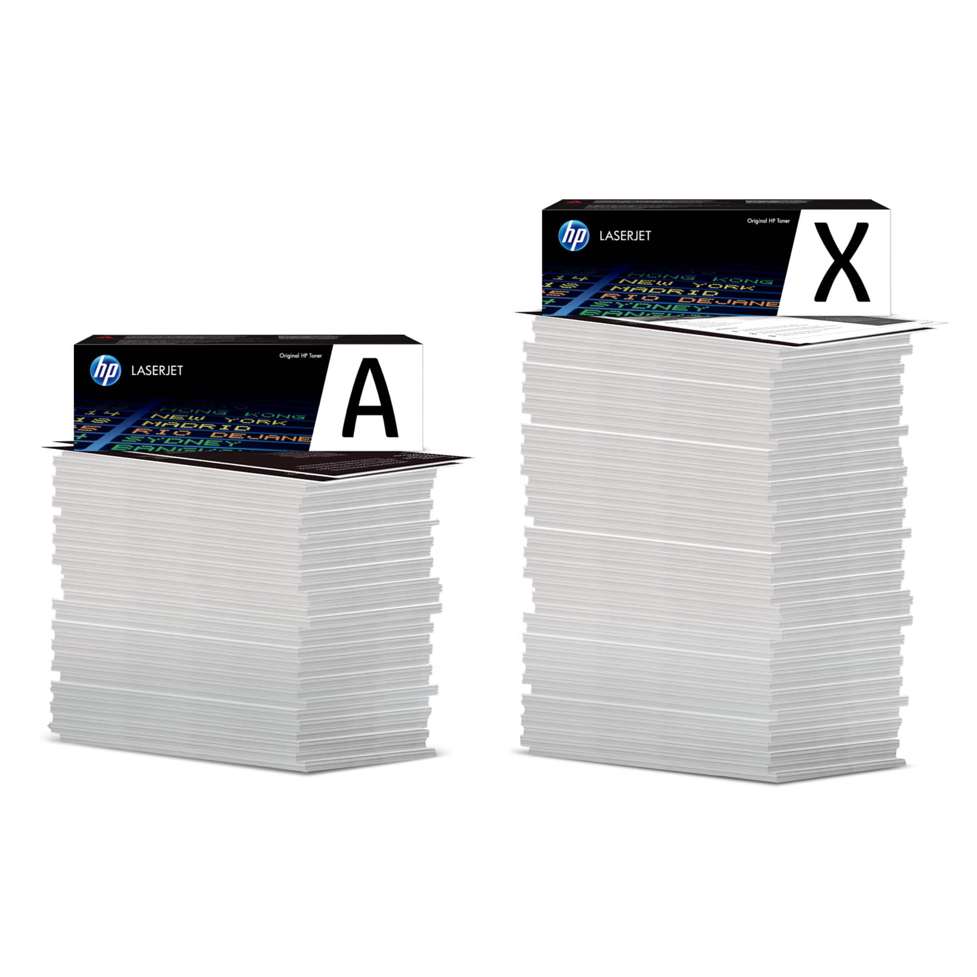 The image showcases a variety of HP products, including a printer and cartridges. The printer is prominently displayed, with the HP logo visible on the front. The cartridges are arranged around the printer, emphasizing their compatibility with the device. The image also features a box of HP supplies, further highlighting the brand's offerings. The overall scene conveys a sense of reliability and quality, as the products are from America's most trusted printer brand.