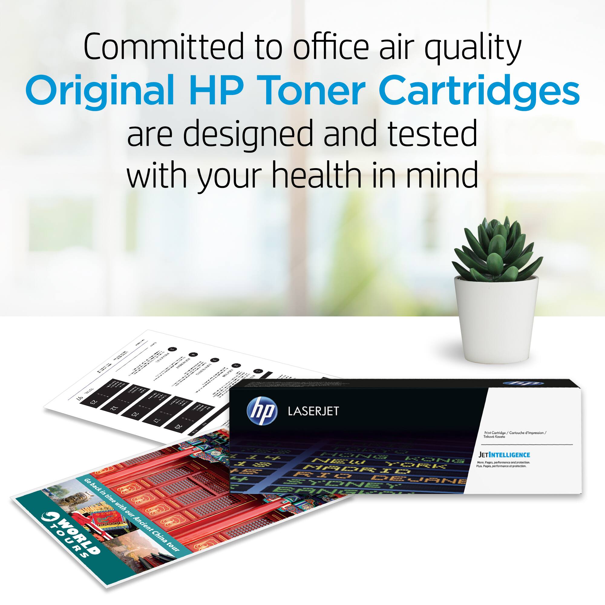 Committed to office air quality, Original HP Toner Cartridges are designed and tested with your health in mind.