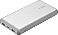 Front. Belkin - BoostCharge USB-C Portable Charger 20K Power Bank with 1 USB-C Port and 2 USB-A Ports & Included USB-C to USB-A Cable - Silver.