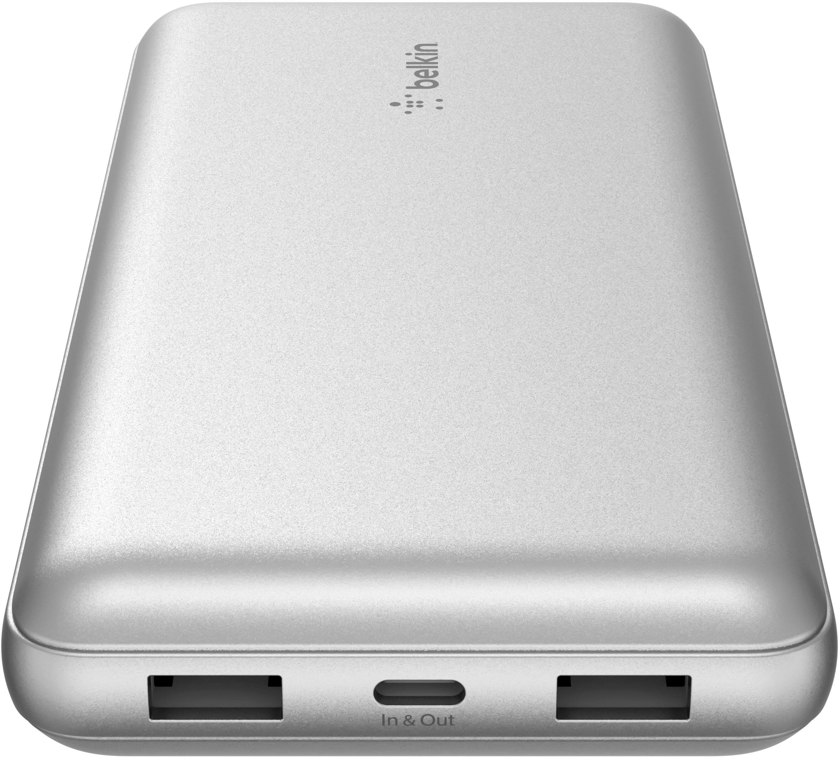 Alt View 2. Belkin - BoostCharge USB-C Portable Charger 20K Power Bank with 1 USB-C Port and 2 USB-A Ports & Included USB-C to USB-A Cable - Silver.