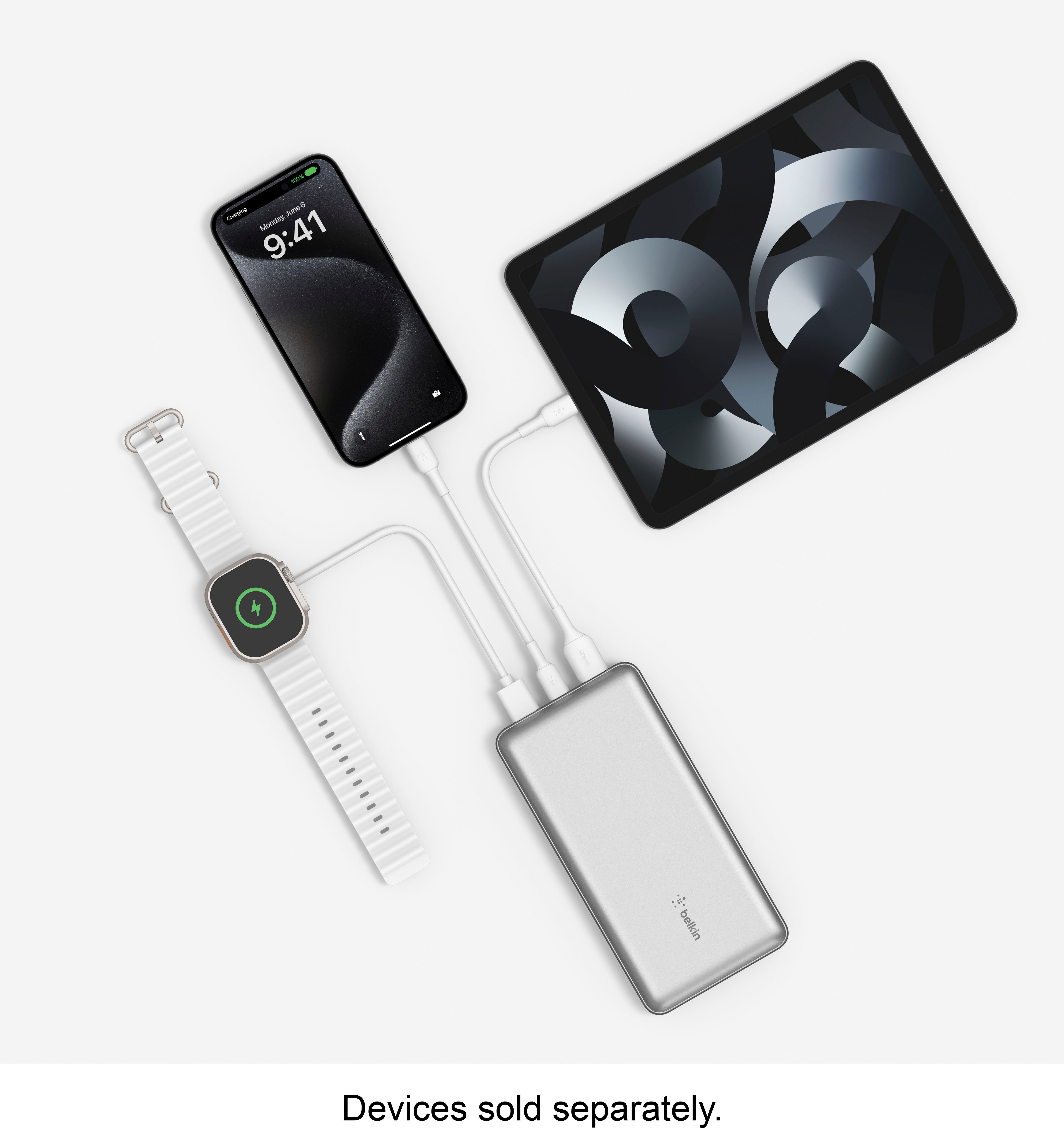 Alt View 3. Belkin - BoostCharge USB-C Portable Charger 20K Power Bank with 1 USB-C Port and 2 USB-A Ports & Included USB-C to USB-A Cable - Silver.