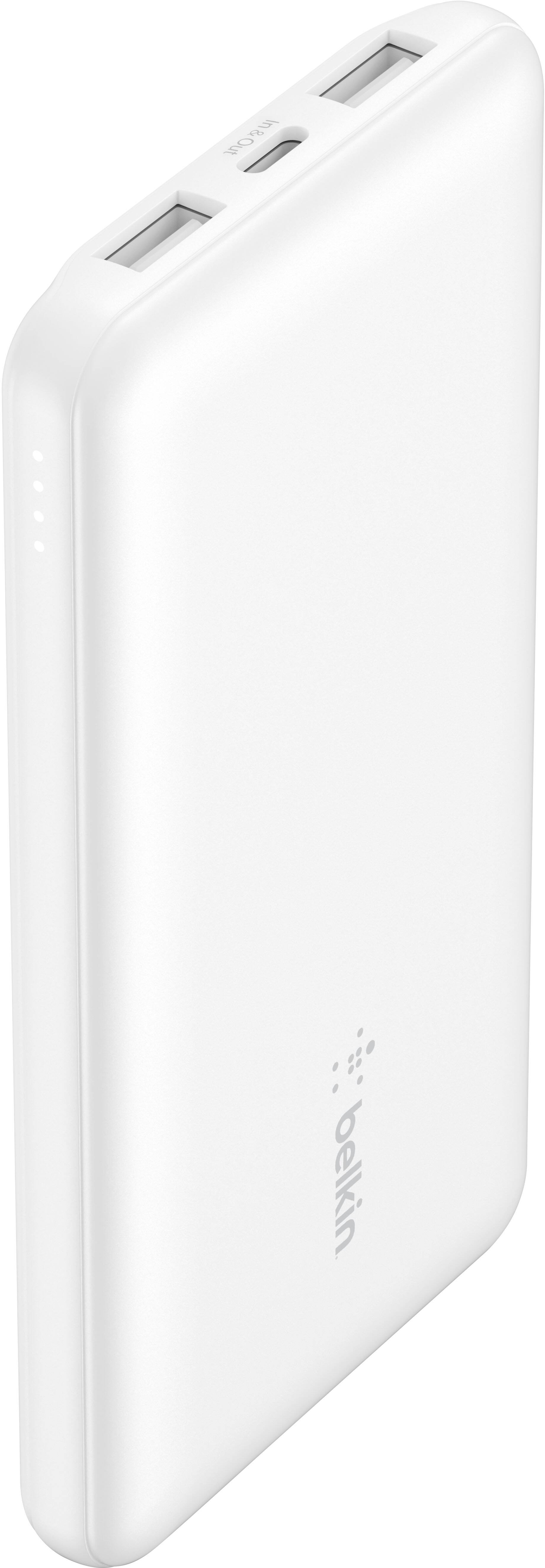 Angle. Belkin - BoostCharge USB-C Portable Charger 10K Power Bank with 1 USB-C Port and 2 USB-A Ports & Included USB-C to USB-A Cable - White.