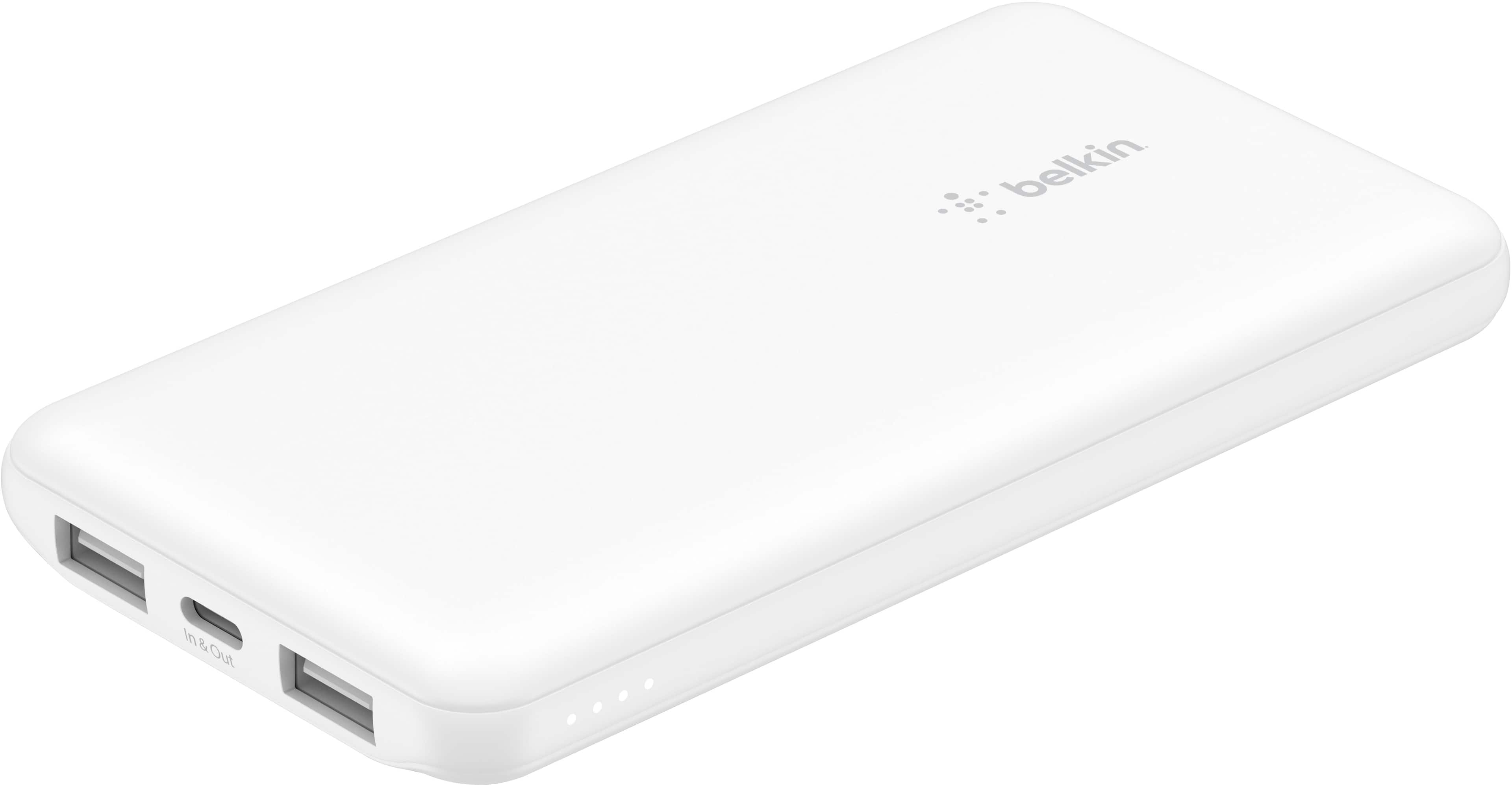 Front. Belkin - BoostCharge USB-C Portable Charger 10K Power Bank with 1 USB-C Port and 2 USB-A Ports & Included USB-C to USB-A Cable - White.
