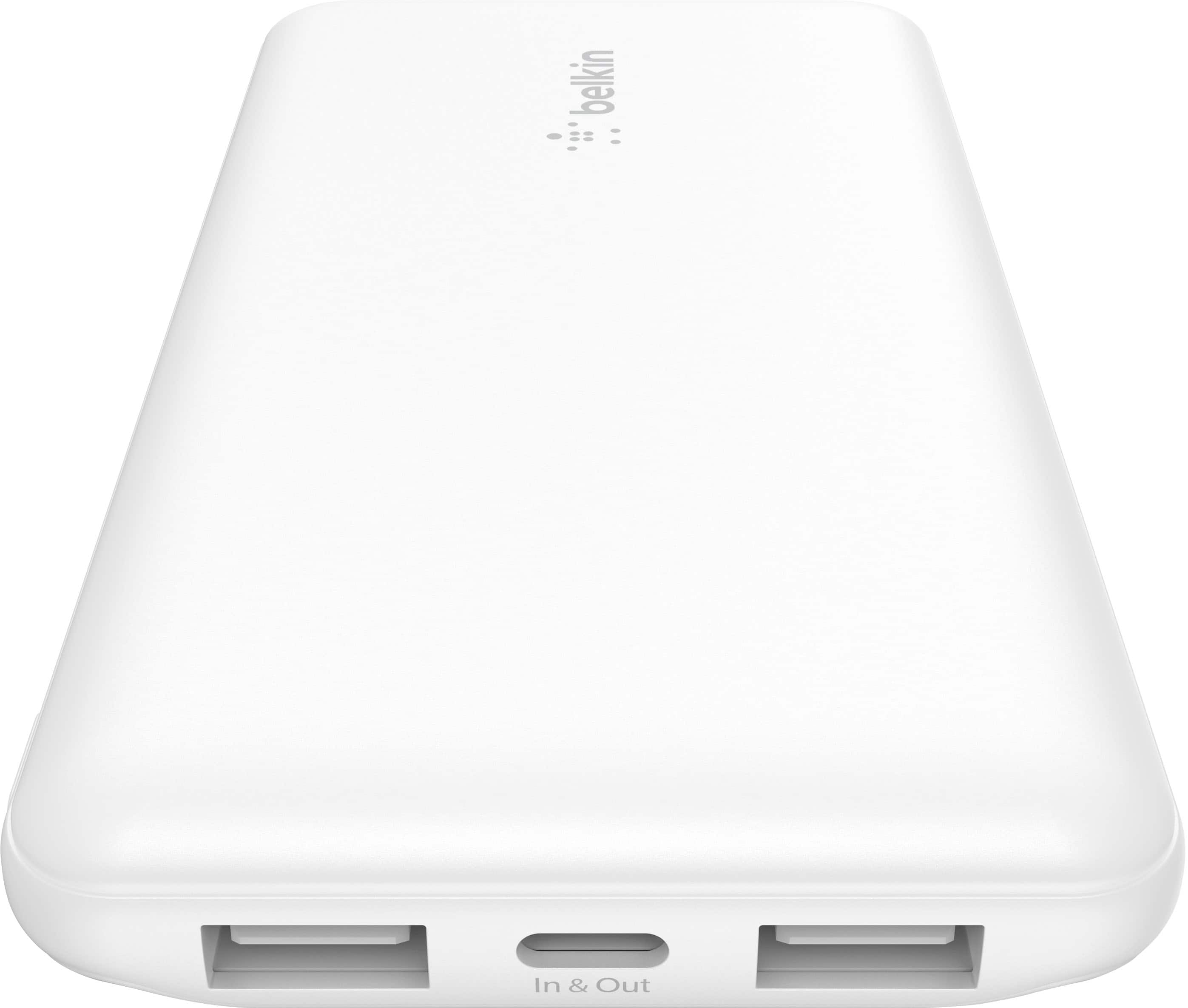 Alt View 2. Belkin - BoostCharge USB-C Portable Charger 10K Power Bank with 1 USB-C Port and 2 USB-A Ports & Included USB-C to USB-A Cable - White.
