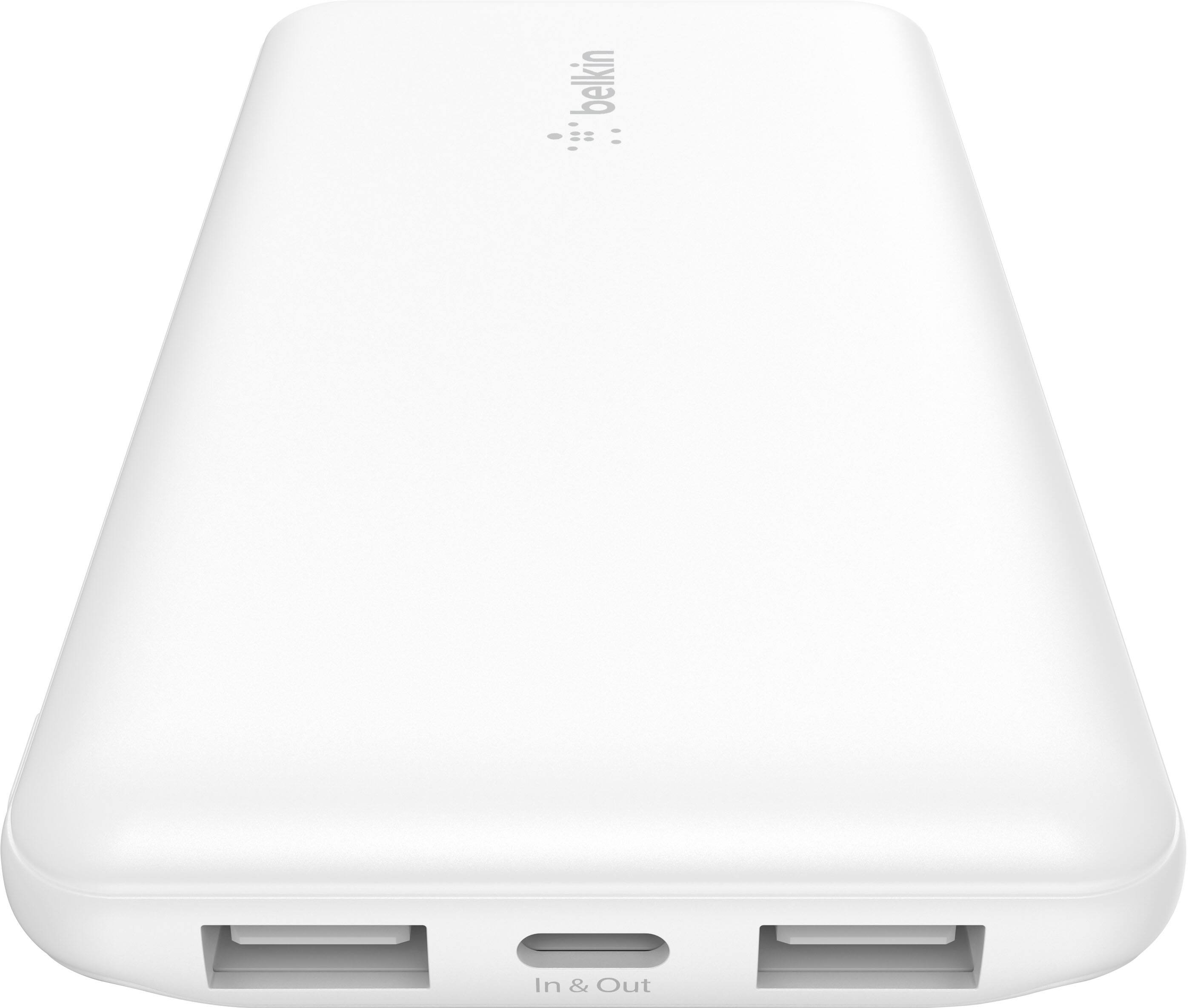 Alt View 2. Belkin - BoostCharge USB-C Portable Charger 10K Power Bank with 1 USB-C Port and 2 USB-A Ports & Included USB-C to USB-A Cable - White.