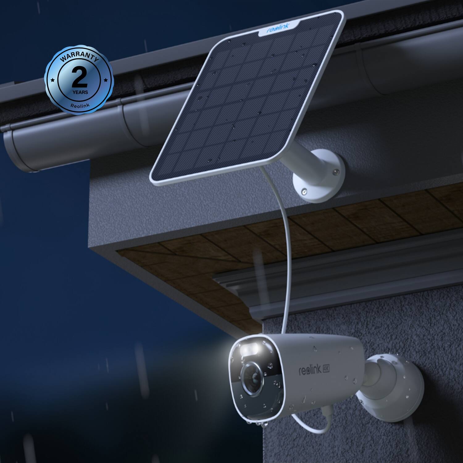 The image features a security camera mounted on the side of a building, with a solar panel attached to the top of the camera. The solar panel is used to power the camera, making it an eco-friendly and reliable solution for surveillance. The camera is positioned to capture the surrounding area, ensuring the safety and security of the property.