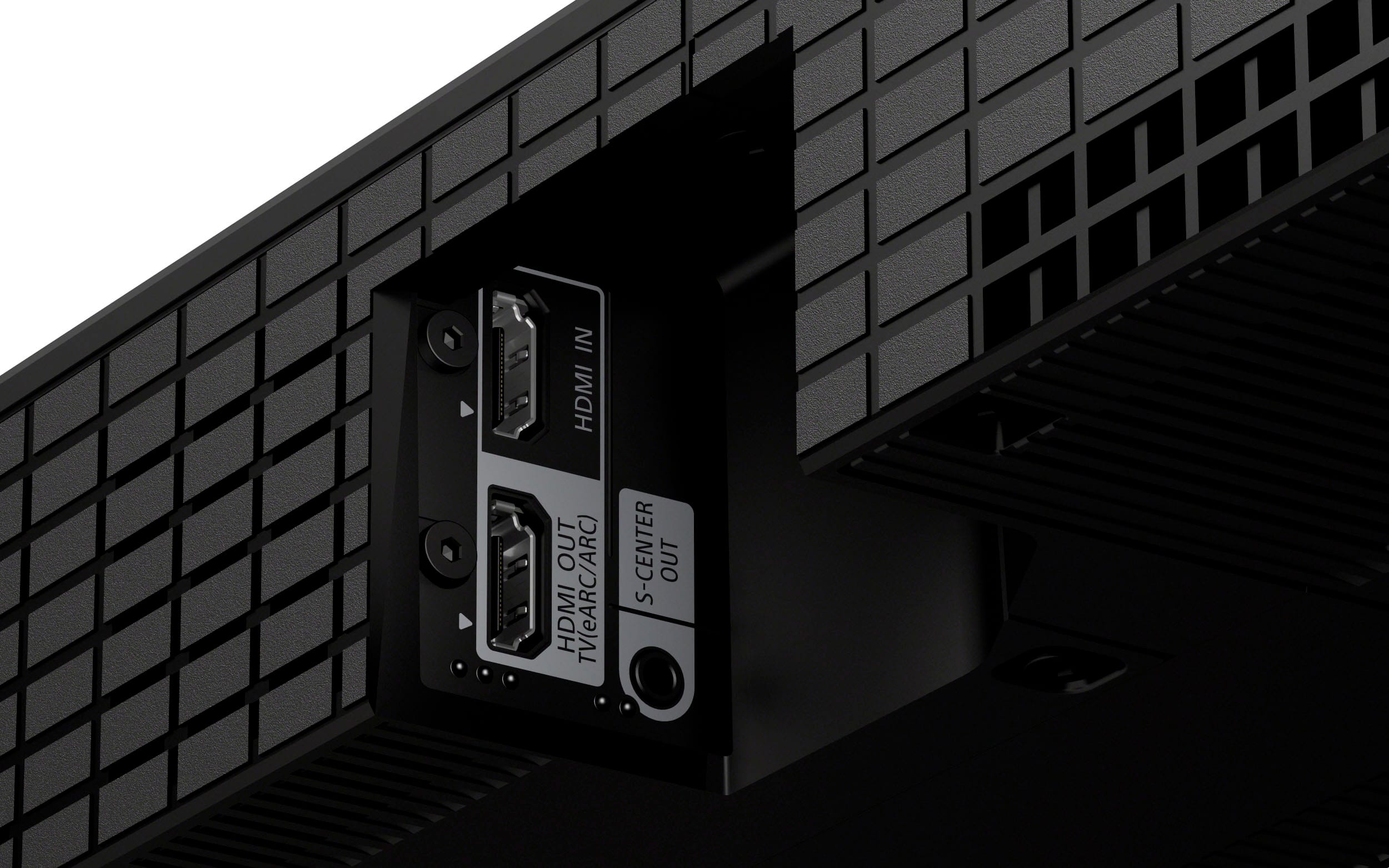 The image features a black electronic device with a HDMI port on the back. The device is designed for use with a TV, and it has an HDMI out port for connecting to the TV. Additionally, there is an eARC/ARC port on the device, which is used for enhanced audio return channel (eARC) or audio return channel (ARC) functionality. This allows for better audio quality and compatibility with various audio formats.