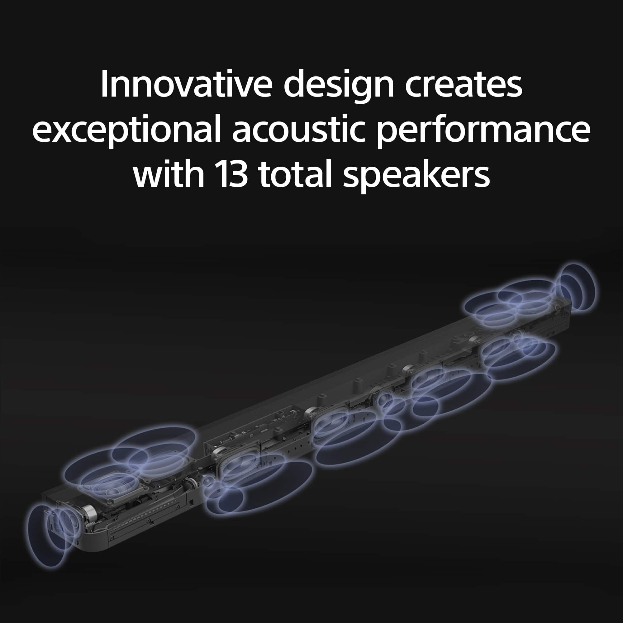 Innovative design creates exceptional acoustic performance with 13 total speakers.