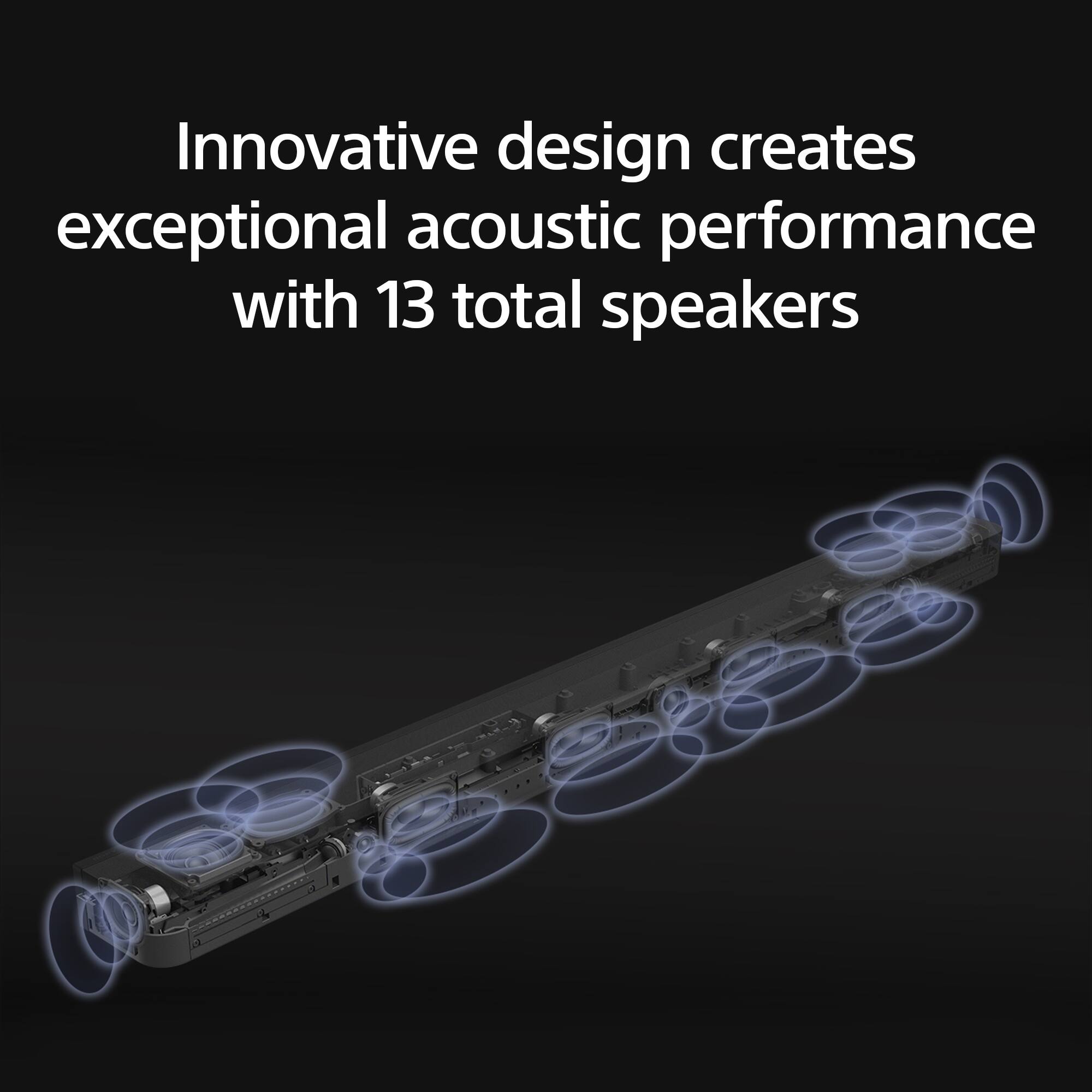 Innovative design creates exceptional acoustic performance with 13 total speakers.