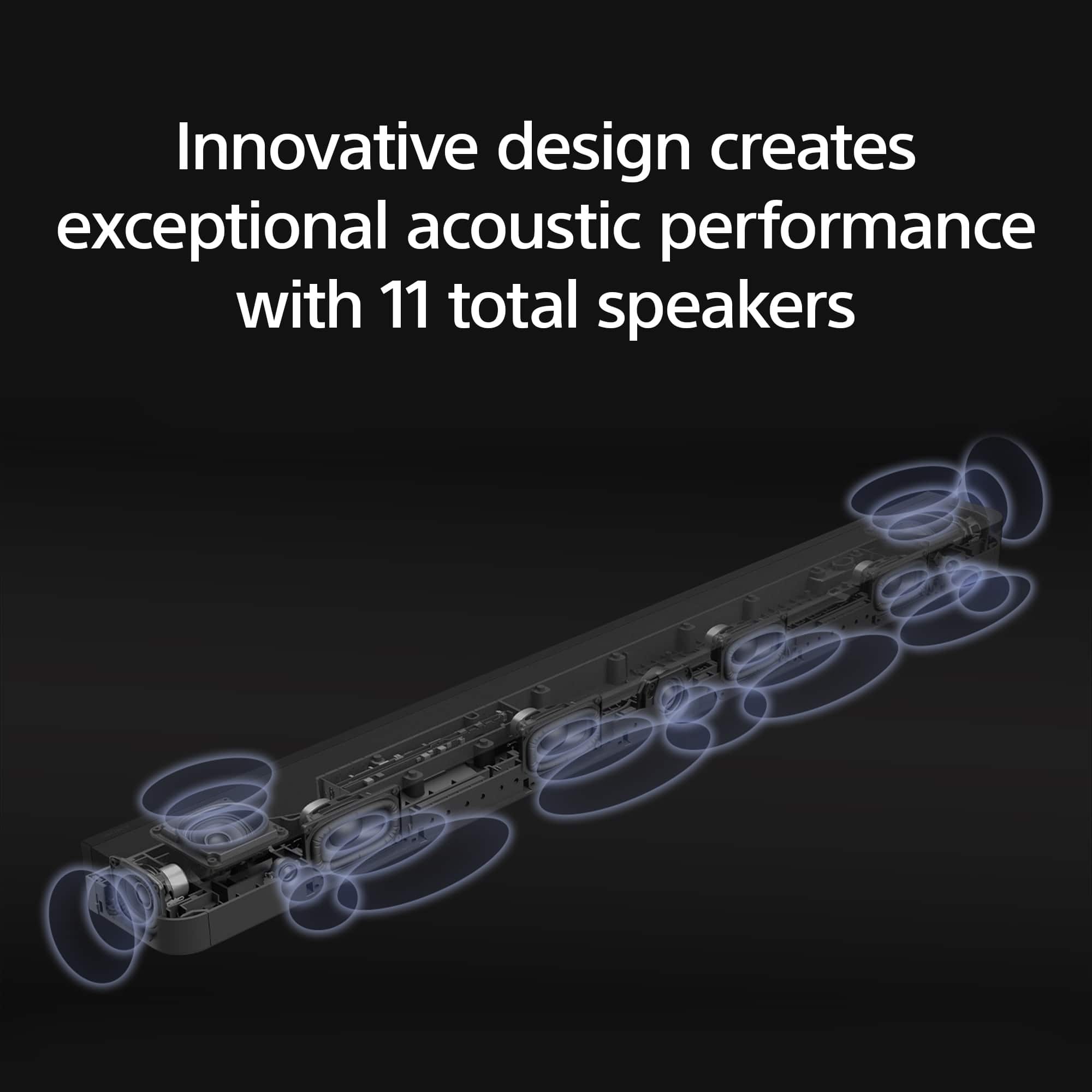Innovative design creates exceptional acoustic performance with 11 total speakers.