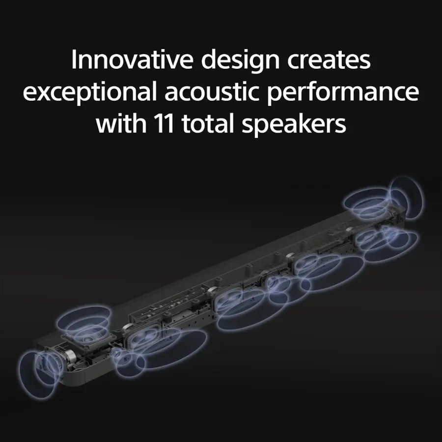 Innovative design creates exceptional acoustic performance with 11 total speakers.