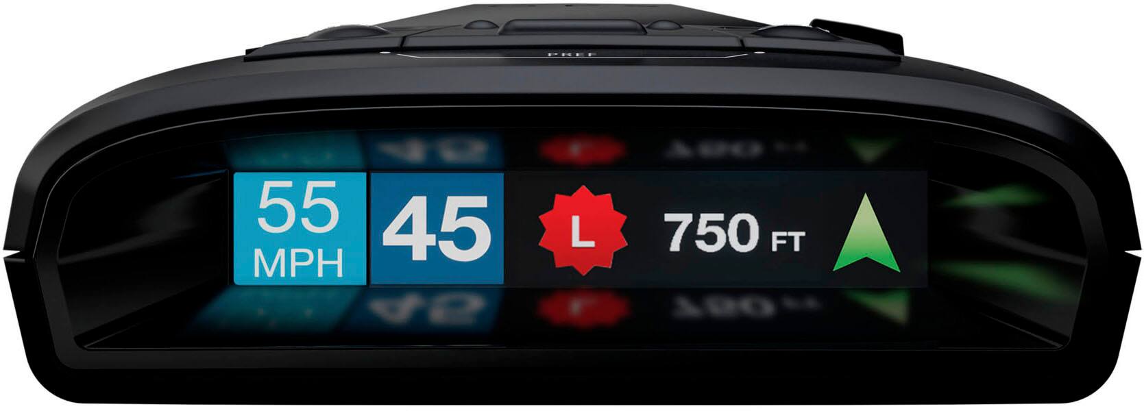 The image features a speedometer with a digital display showing the current speed, which is 45 miles per hour. The speedometer also indicates a downhill slope, as indicated by the "L" symbol on the display. The device is designed to provide real-time information about the vehicle's speed and surroundings, helping drivers stay informed and make safe driving decisions.