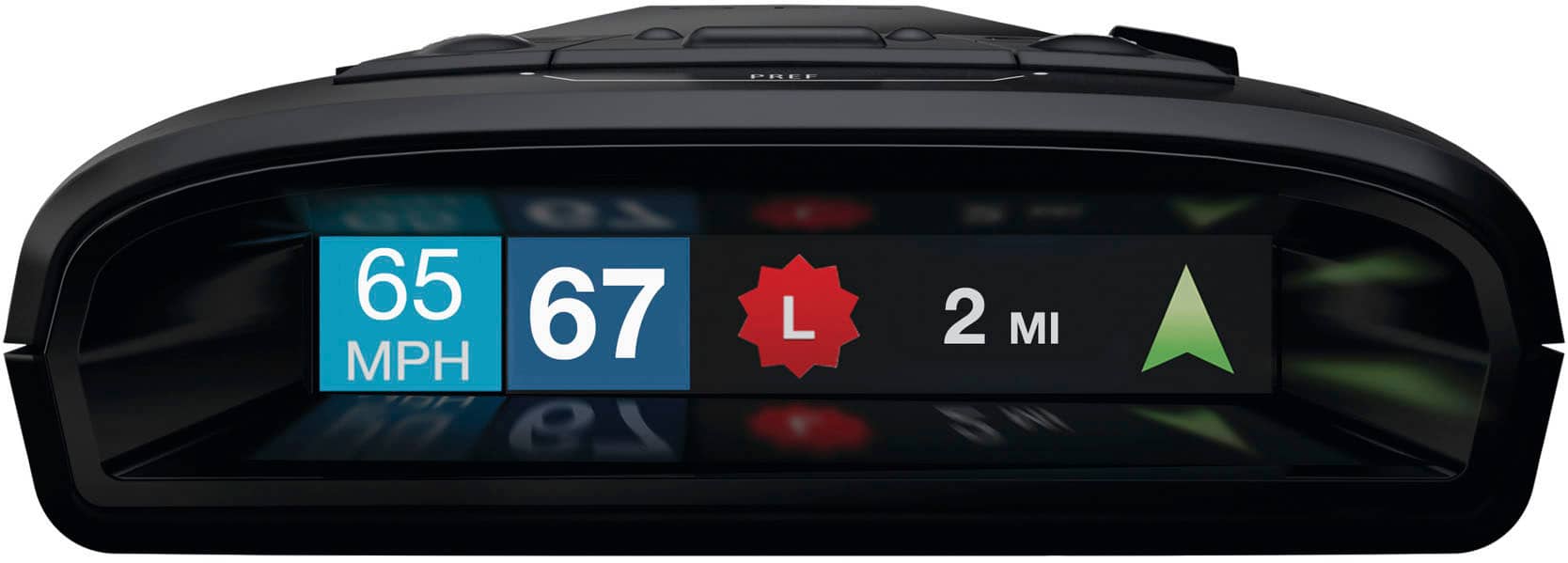 The image displays a speedometer showing 65 mph. The speedometer also indicates that the car is going 2 miles per hour.