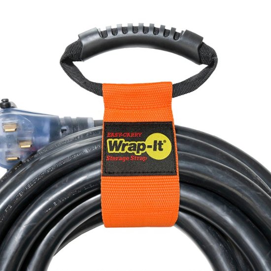 Angle. Wrap-It Storage - Easy-Carry Wrap-It Storage Strap - 22-inch - Hook and Loop Carrying Strap with Handle - Blaze Orange.