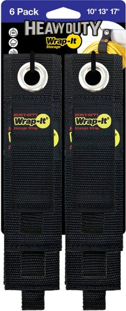 Angle. Wrap-It Storage - Heavy-Duty Wrap-It Storage Straps - (Assorted 6-Pack) - Hook and Loop Hanging Strap with Grommet - Black - Black.