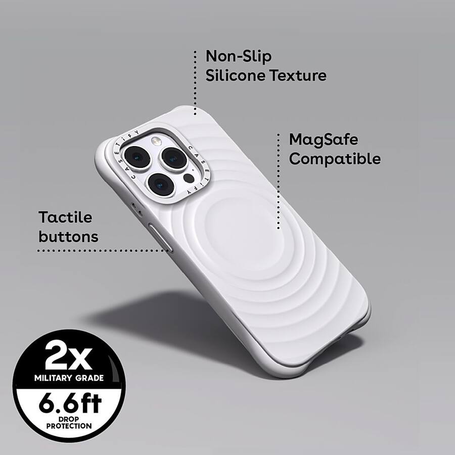 Custodia Per IPhone 15 Pro - Design Ondulato Water Ripple, Silicone Morbido, Anti-impronte E Antigraffio, Protezione Rialzata, Supporto Ricarica Wireless (colore Bianco)