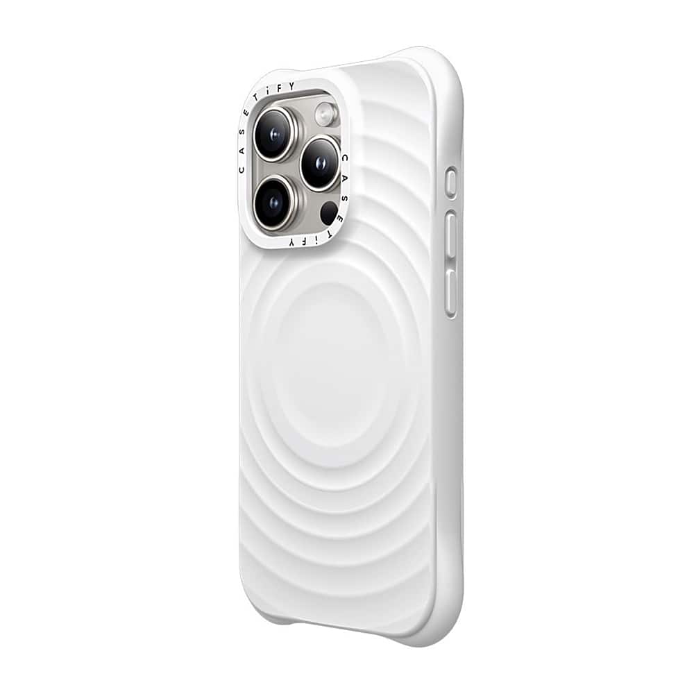 The image features a white case with a striped design, which is designed to protect a cell phone. The case has a unique design that sets it apart from typical phone cases. The case is displayed in a close-up view, allowing the viewer to appreciate the details of the design.