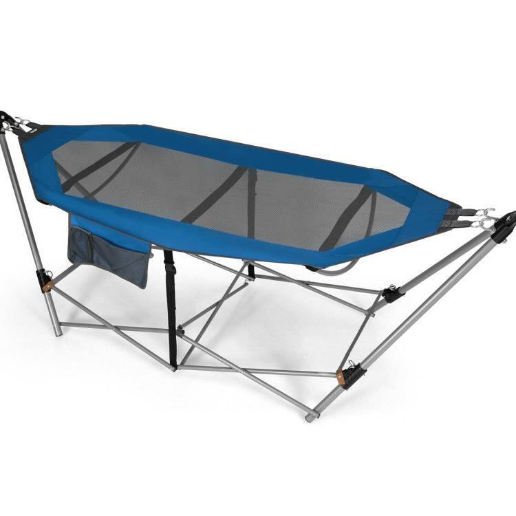 Angle. Hivvago - Blue Portable Camping Foldable Hammock with Stand and Carry Case - Blue.