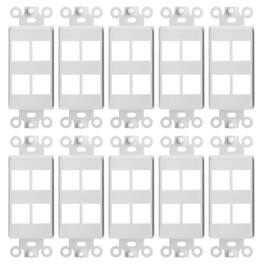 Cmple.com - 4 Port Decorator Keystone Wall Plate Insert 10 Pack Single Gang for RJ45 HDMI Coax & Audio - White