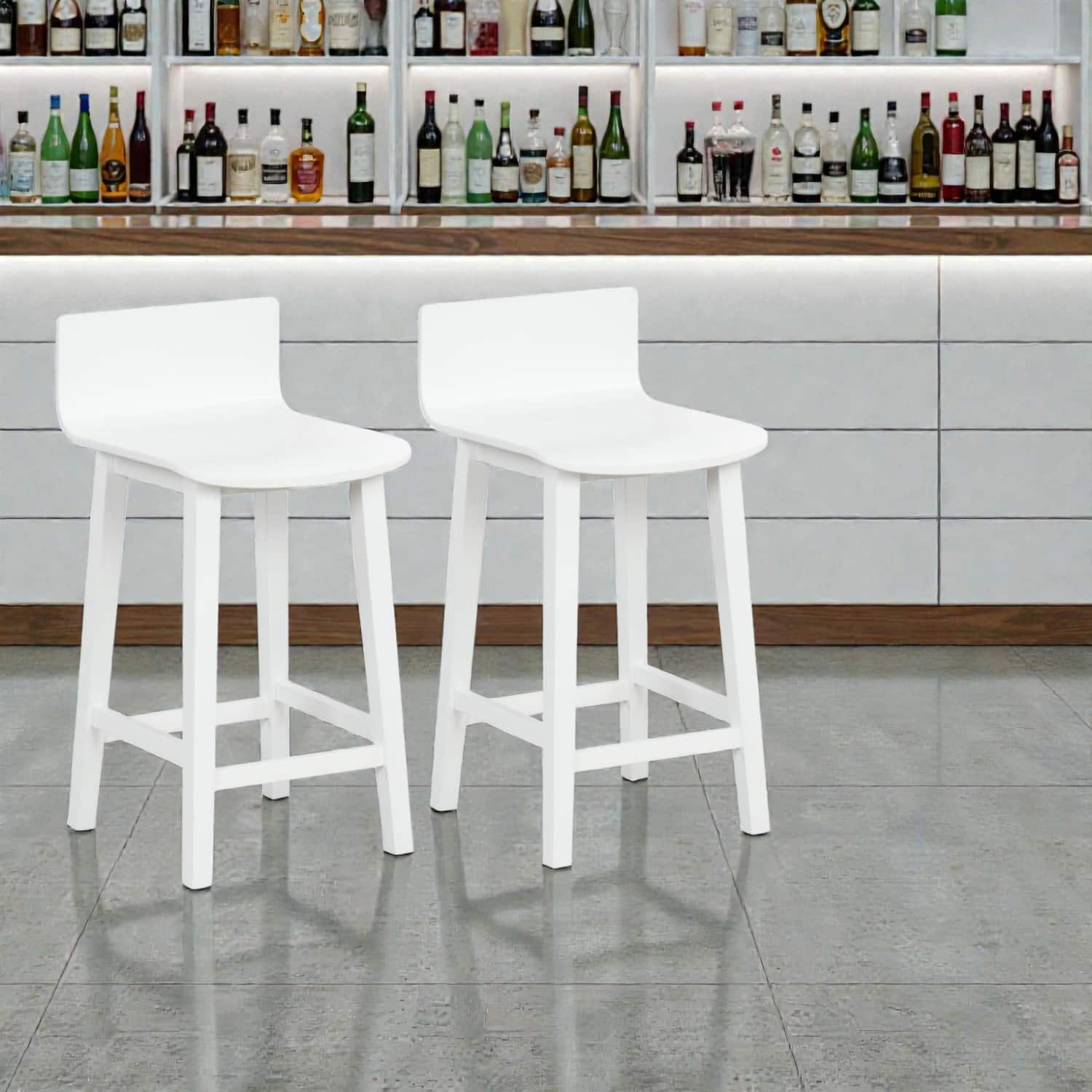 Hivvago - Set of 2 Wooden Bar Stools with Solid Seats and Backrests - White