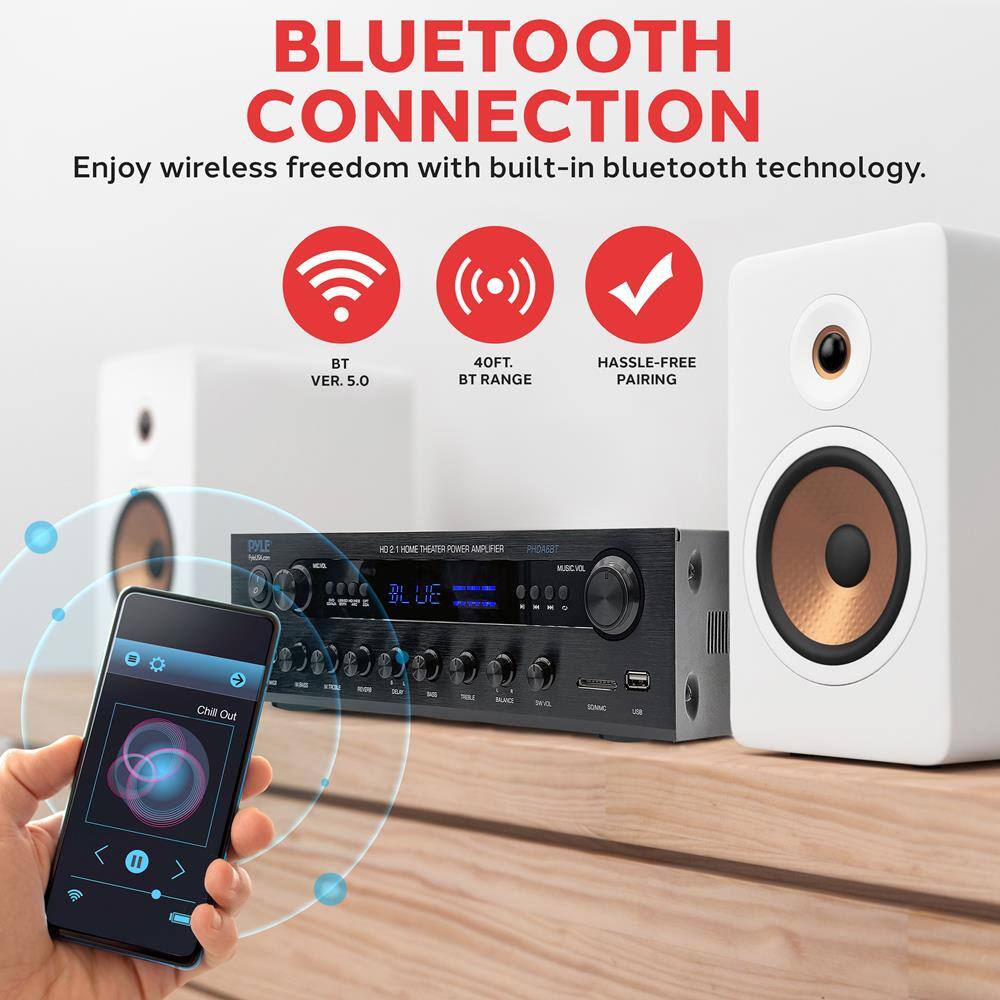 BLUETOOTH CONNECTION  
Enjoy wireless freedom with built-in bluetooth technology.  

BT VER. 5.0  
40FT. BT RANGE  
HASSLE-FREE PAIRING  

Chill Out