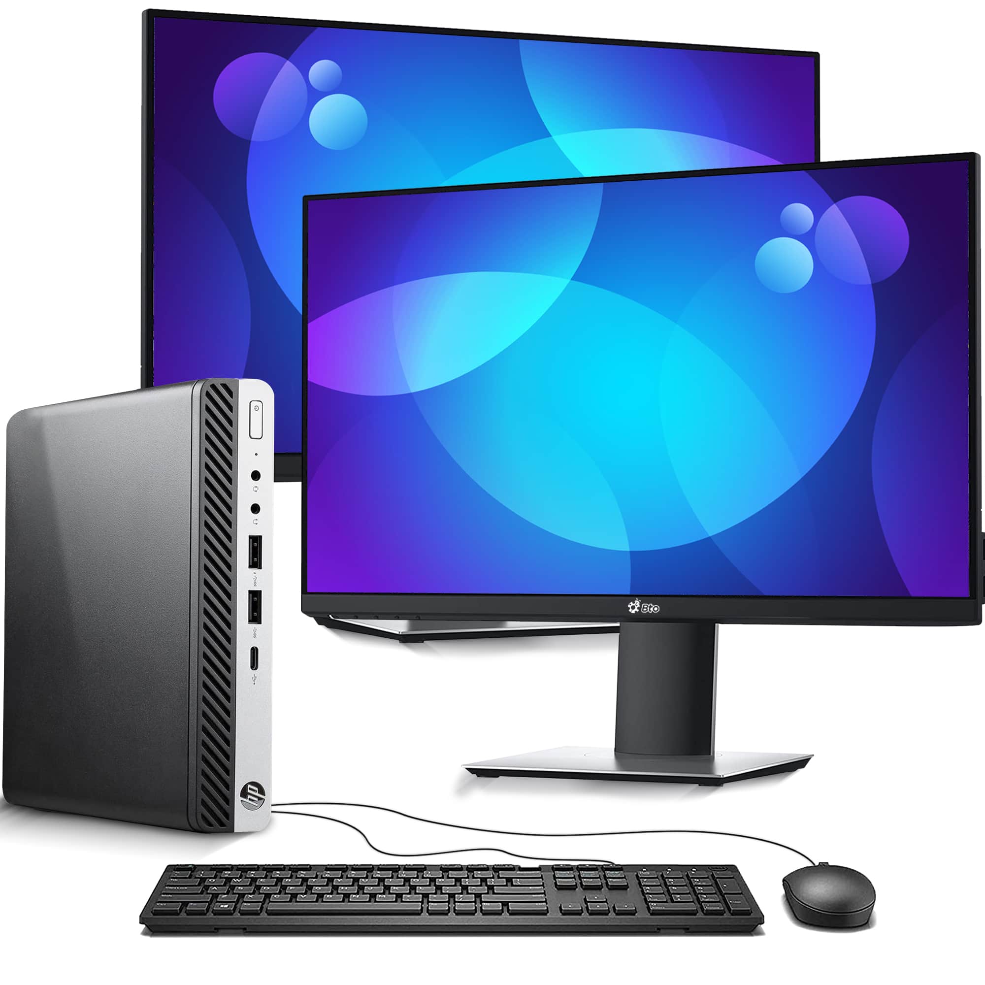 Front. HP - EliteDesk 800 G3 Mini Computer PC | Intel i7-7th 2.9GHz | 8GB RAM | 128GB SSD | Dual 19"LED | KB & Mouse | Wi-Fi | Win11 - Black.