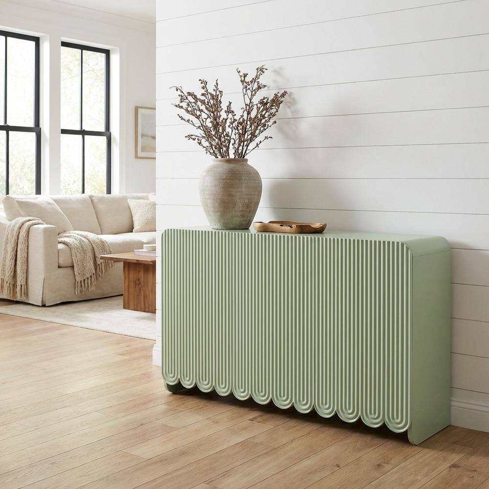 Back. FurniFact - Scalloped And Fluted Storage Cabinet With Elegant Design In Neutral Finish - Green.