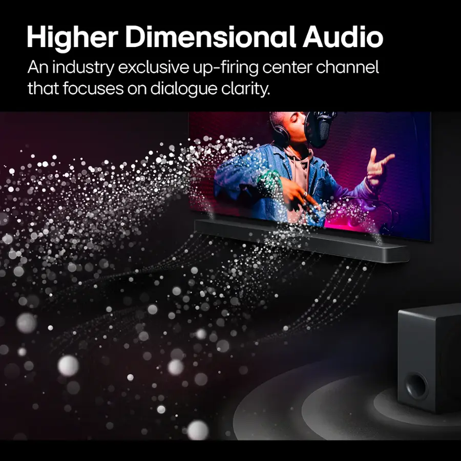 Higher Dimensional Audio: An industry exclusive up-firing center channel that focuses on dialogue clarity.