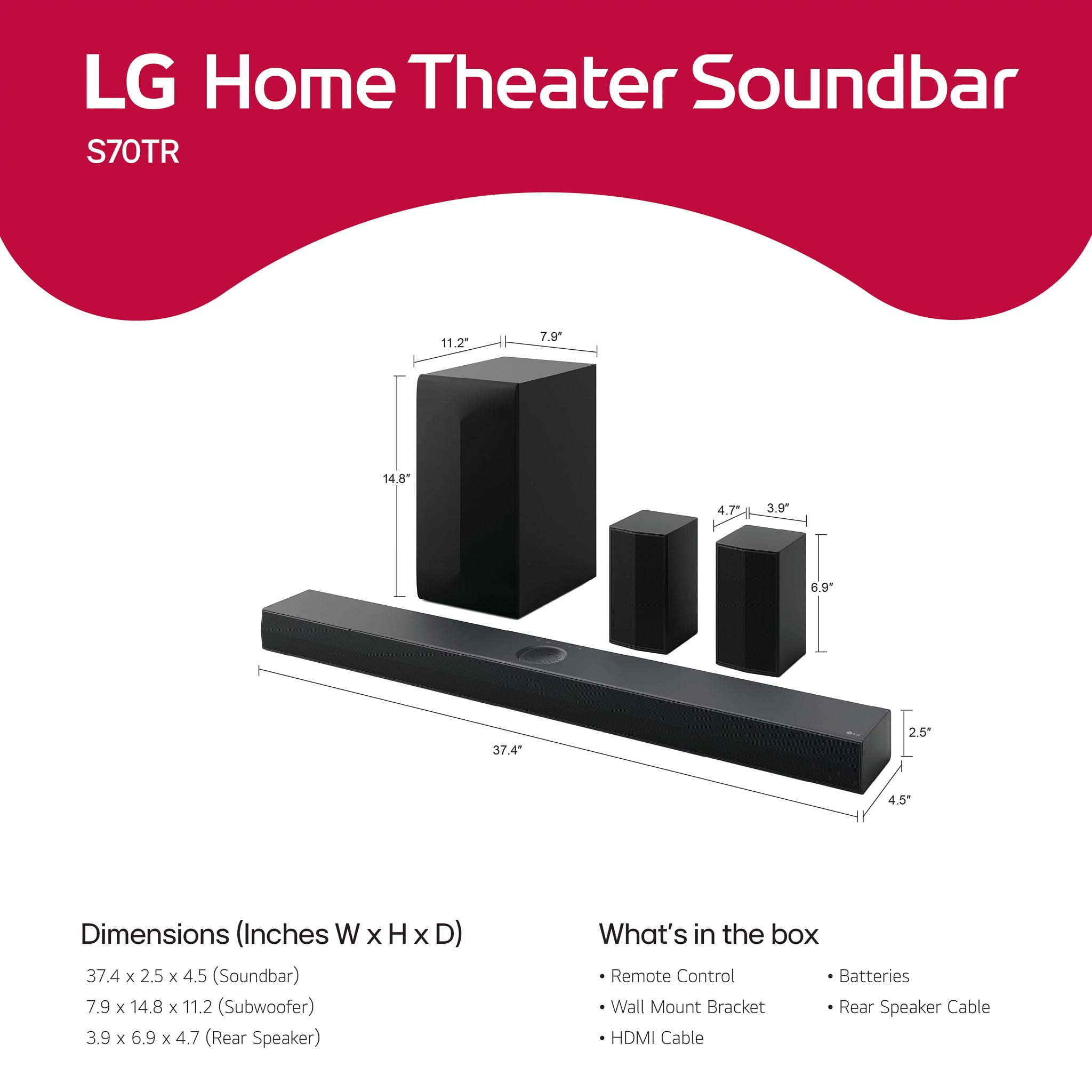 LG - 5.1.1-Channel S70TR Home Theater Soundbar with Wireless Subwoofer and Rear Speakers, Dolby Atmos, WOW Orchestra  thumb 4