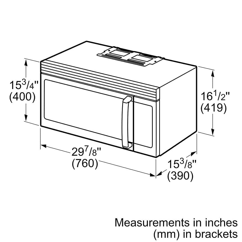 15 3/4" (400) 16 1/2" (419) 29 7/8" (760) 15 3/8" (390) Measurements in inches (mm) in brackets.