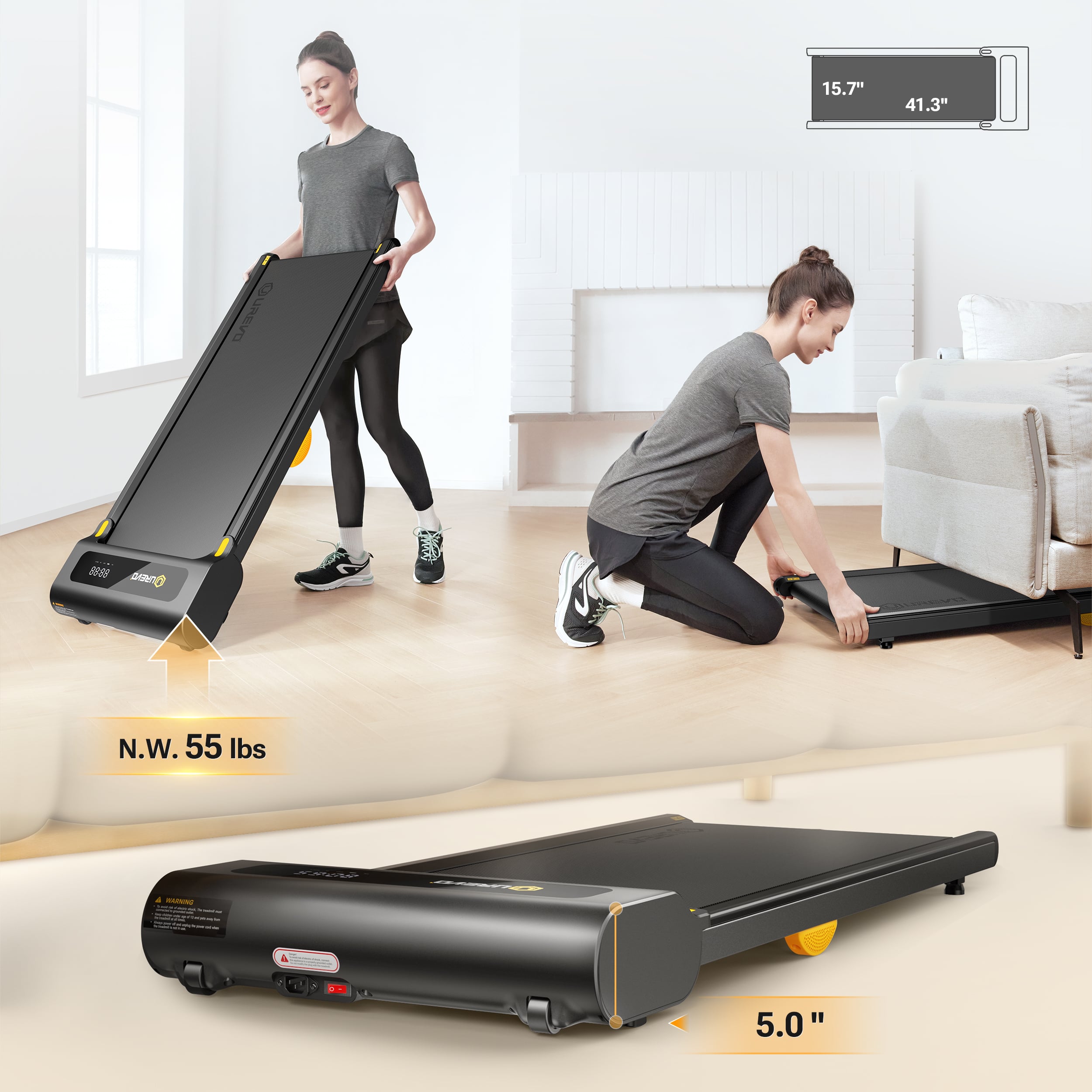 Alt View 15. Urevo - SP1 Lite Under Desk Treadmill & Walking Pad - Black.